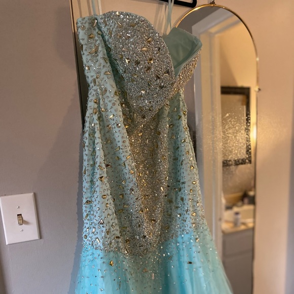 Aqua Mermaid Prom Dress - Picture 3 of 6